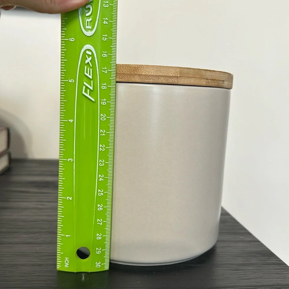 Crate & barrel ceramic canister with bamboo lid